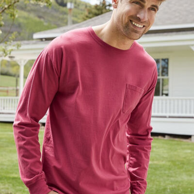 Unisex Garment-Dyed Long Sleeve T-Shirt With a Pocket Thumbnail